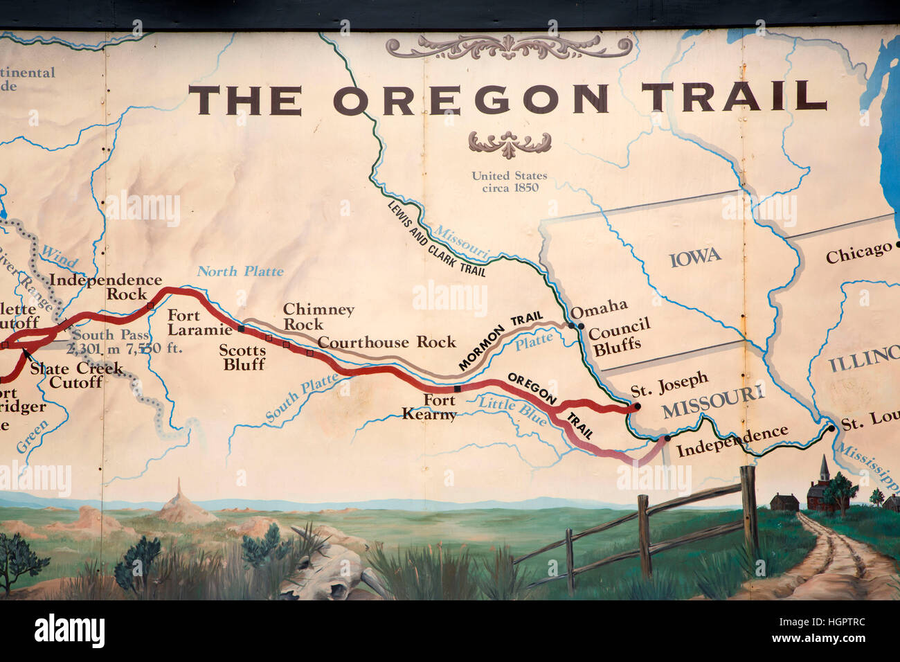 Oregon Trail Mapboard, Ende des Oregon Trail Interpretive Center, Oregon City, Oregon Stockfoto