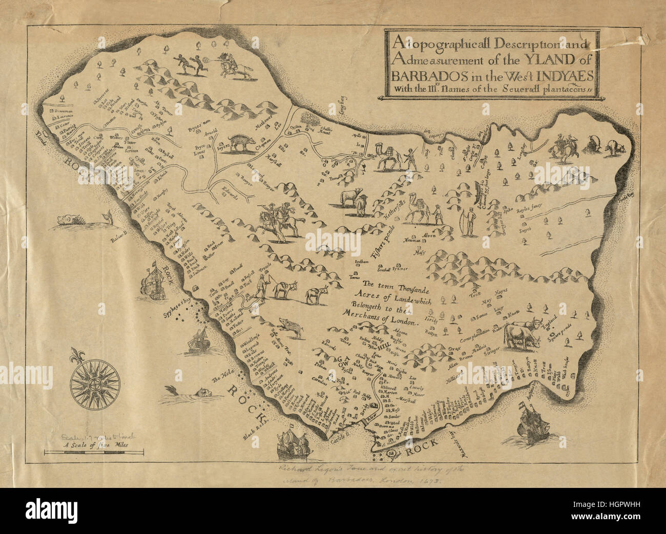 Karte von Barbados 1673 Stockfoto