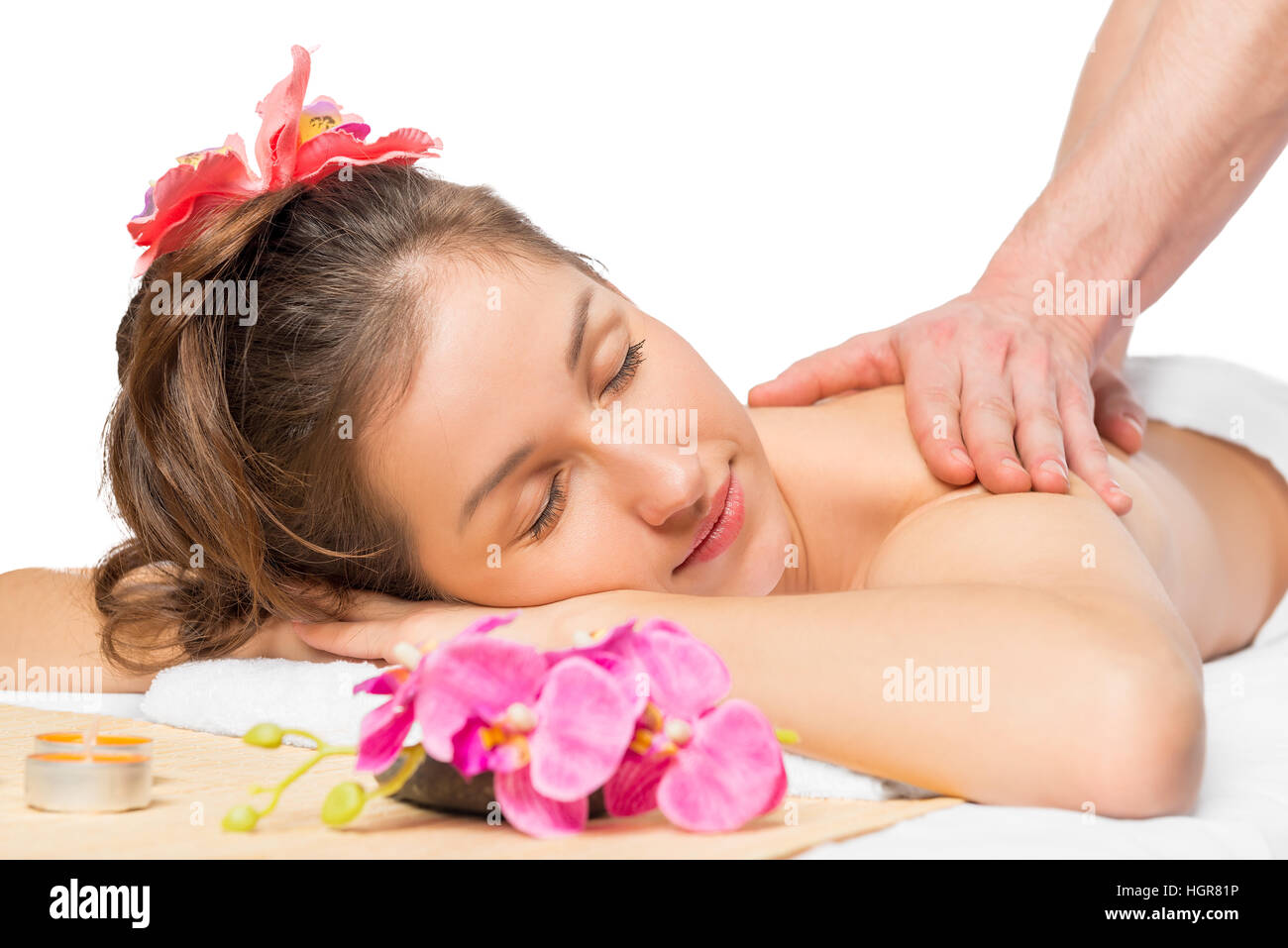 Frau genießen eine Massage und Spa-Pflege Stockfoto