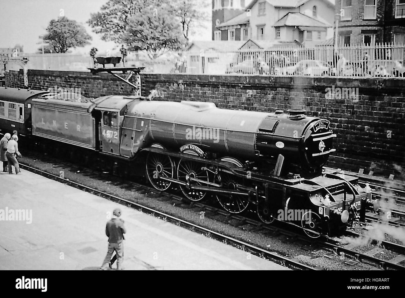 Flying Scotsman in schwarz und weiß in Scarborough Stockfoto