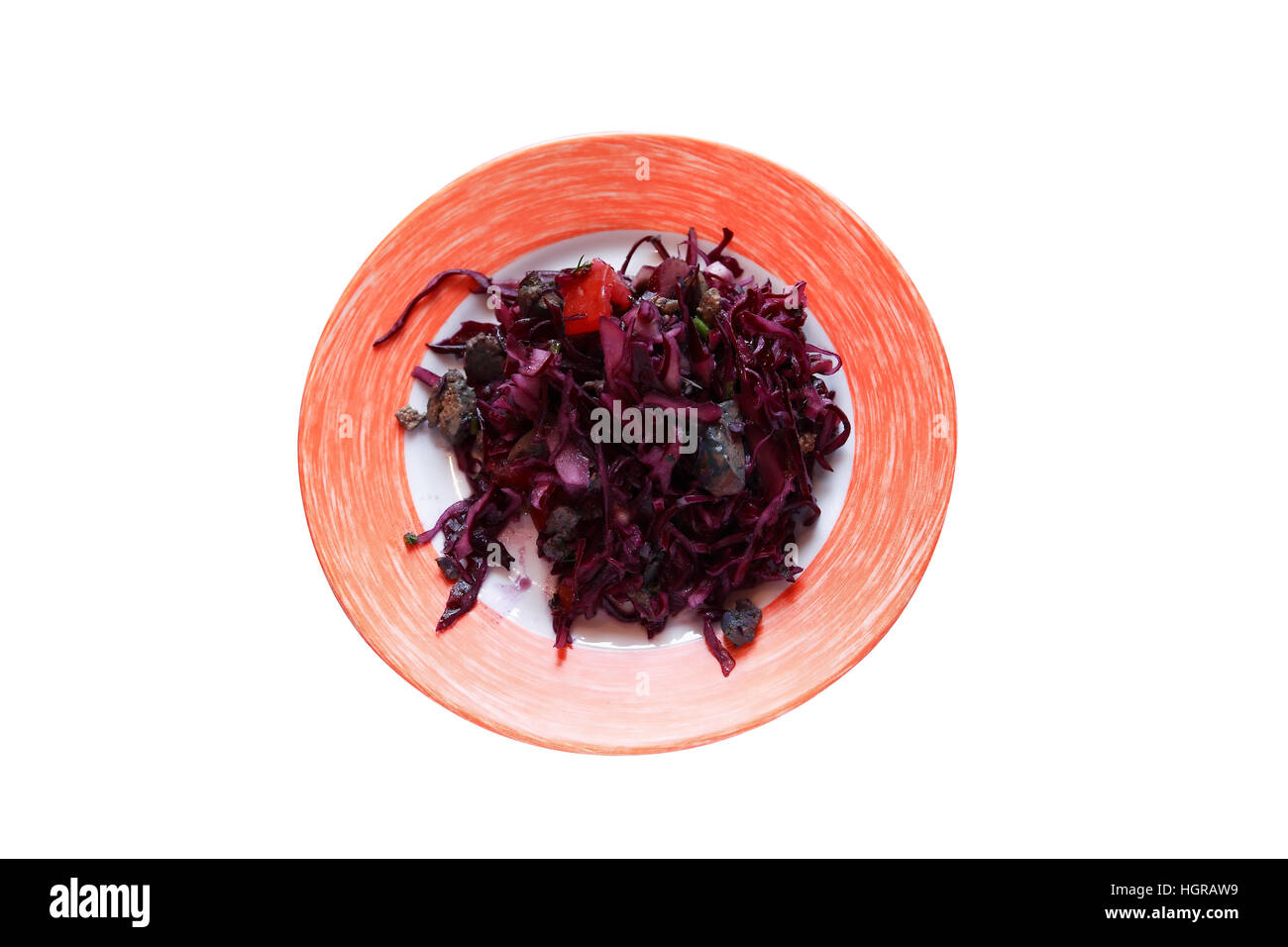 Aperitif zum Abendessen. Teller mit Gemüse Salat auf weißem Hintergrund. Isoliert mit Beschneidungspfad Stockfoto