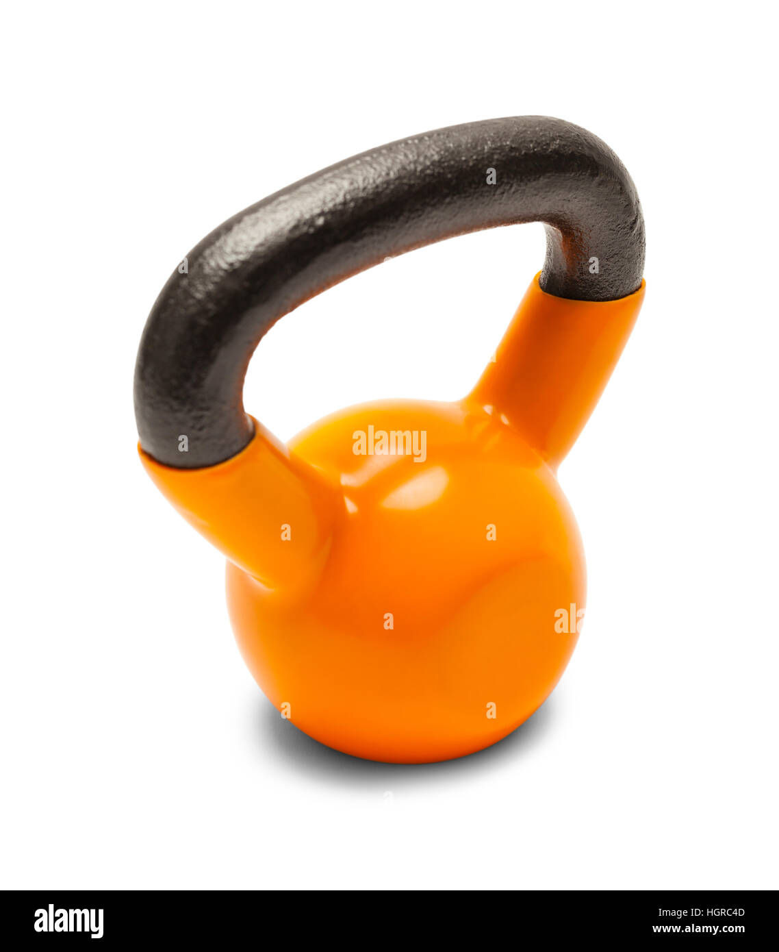 Orange Kettlebell Übung Hand Gewicht Isolated on White Background. Stockfoto