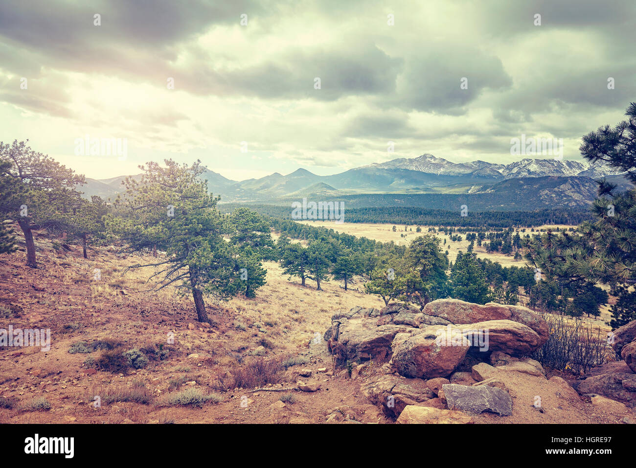 Farbe getönt Landschaft der Rocky Mountains National Park, Colorado, USA. Stockfoto
