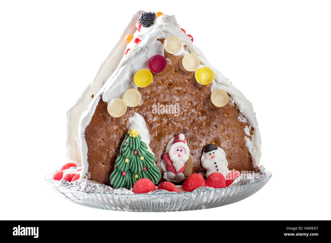 Weihnachten-Lebkuchen-Haus isoliert auf weißem Hintergrund - clipping-Pfad enthalten Stockfoto