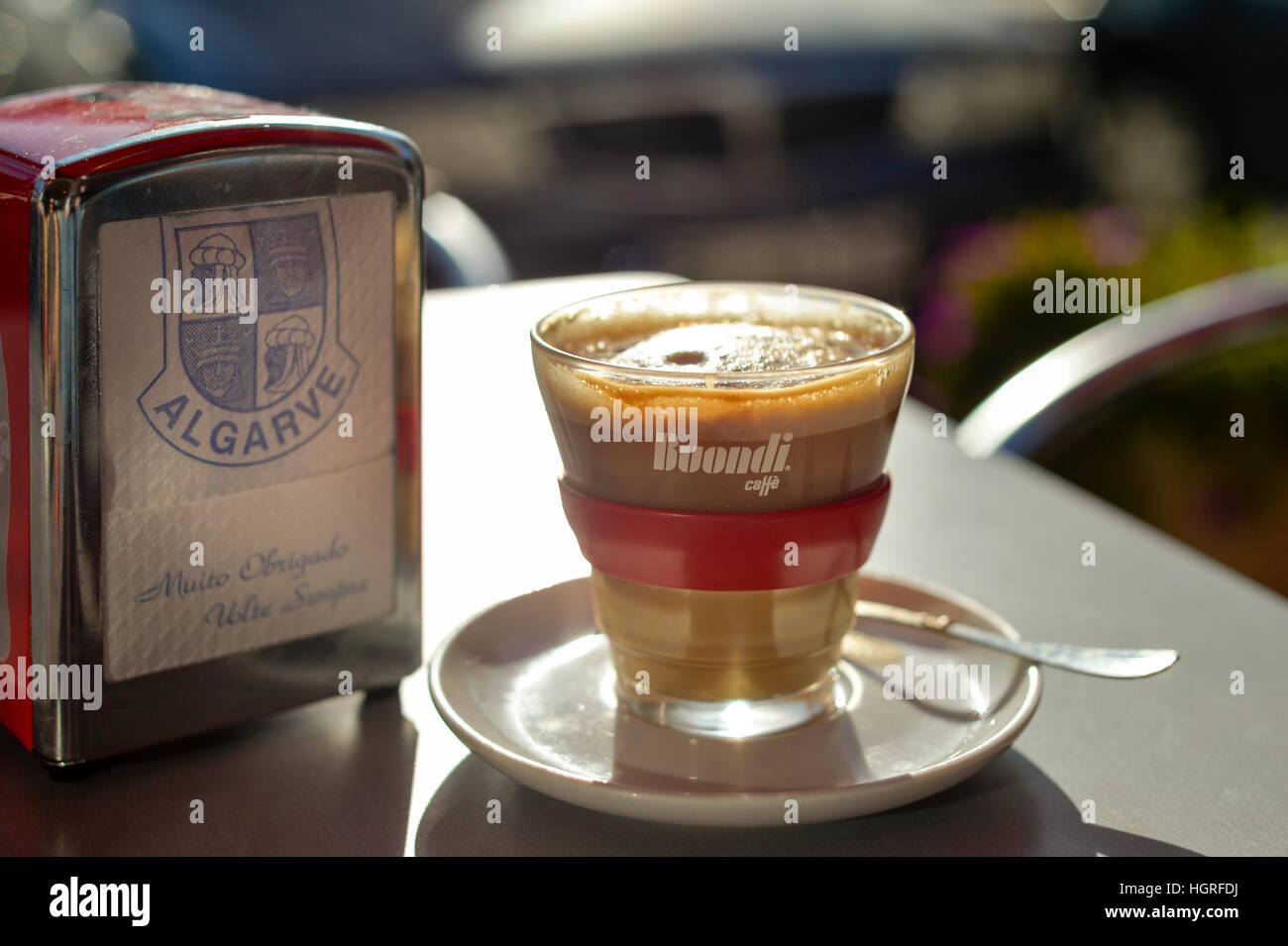 caffe latte, Galao on a table Stockfoto
