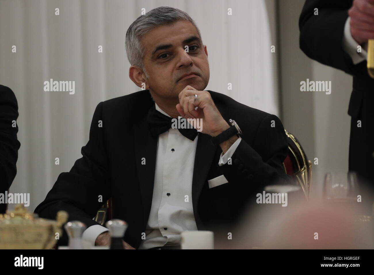 Bürgermeister von London Sadiq Khan während der Londoner Regierung Jahresessen, im Mansion House, in der City of London. Stockfoto