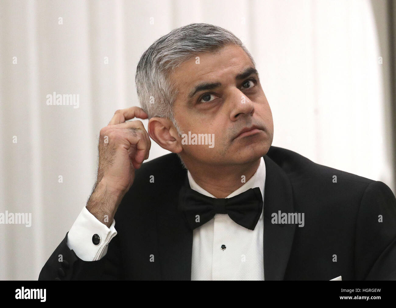 Bürgermeister von London Sadiq Khan während der Londoner Regierung Jahresessen, im Mansion House, in der City of London. Stockfoto