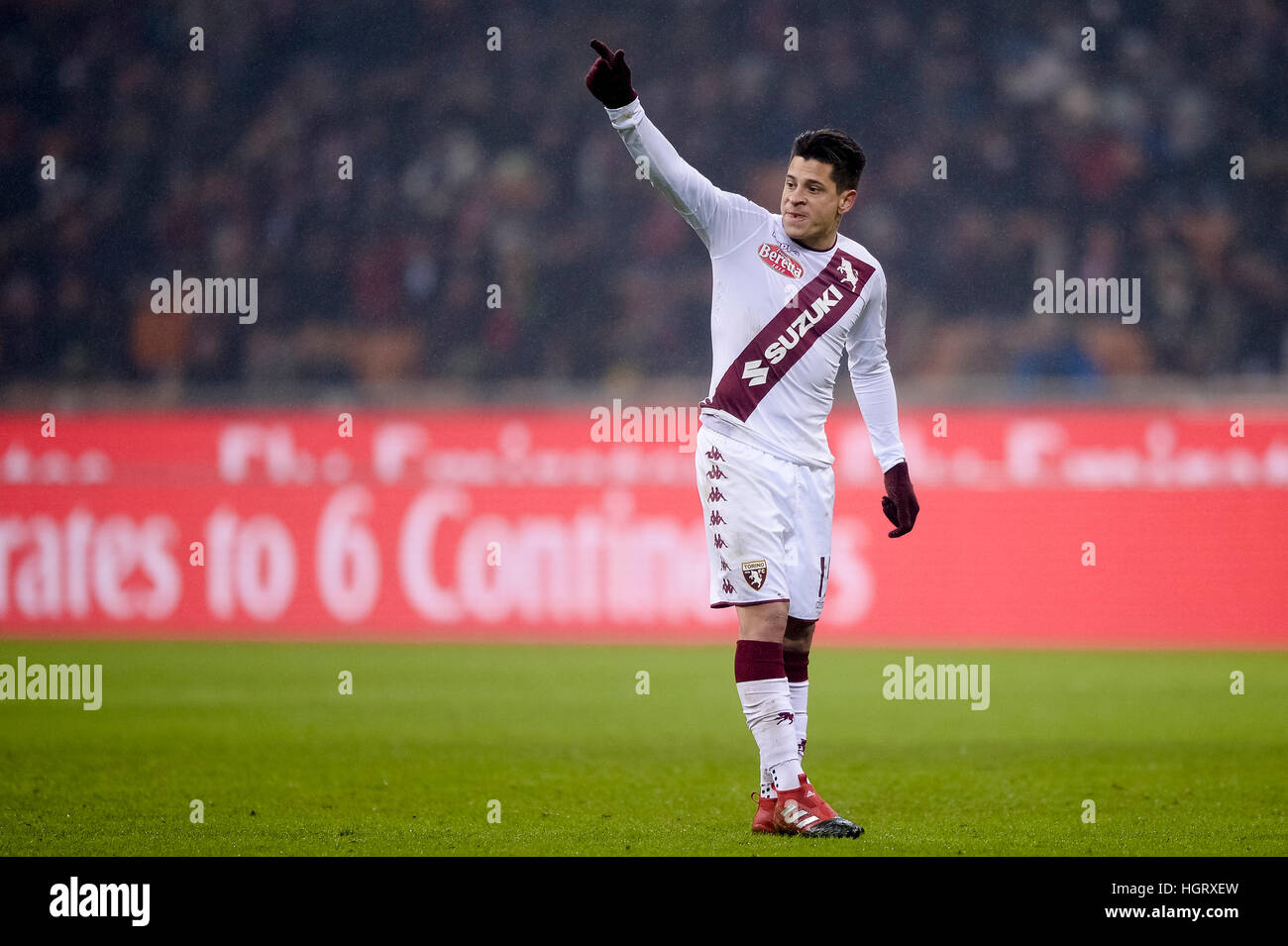 Mailand, Italien. 12. Januar 2017. Juan Manuel Iturbe Torino FC Gesten während der Fußball-Tim-Cup-match zwischen AC Milan und FC Turin. Bildnachweis: Nicolò Campo/Alamy Live-Nachrichten Stockfoto