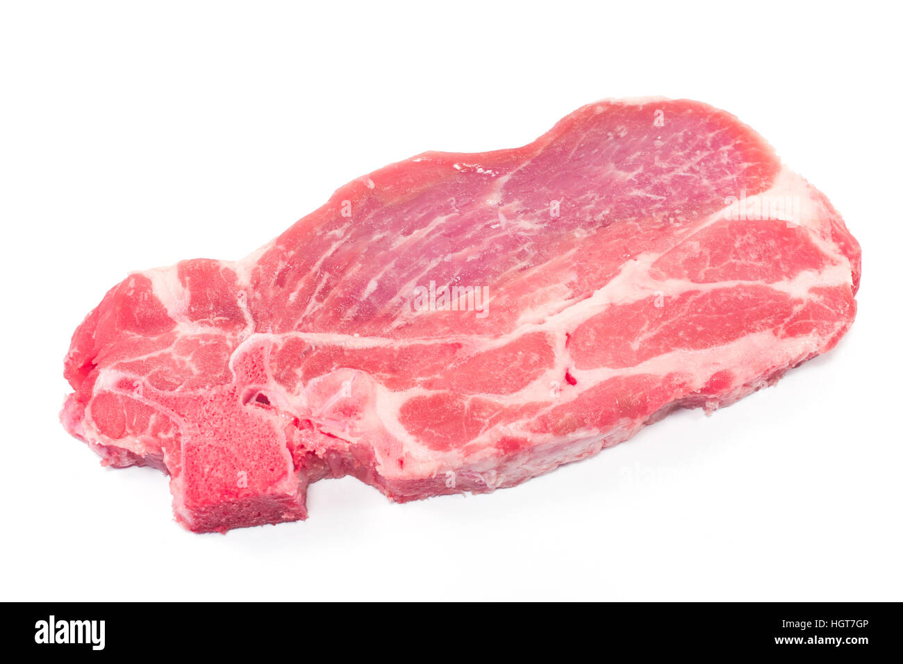 Hals Chop Schweinefleisch isoliert auf weiss Stockfoto