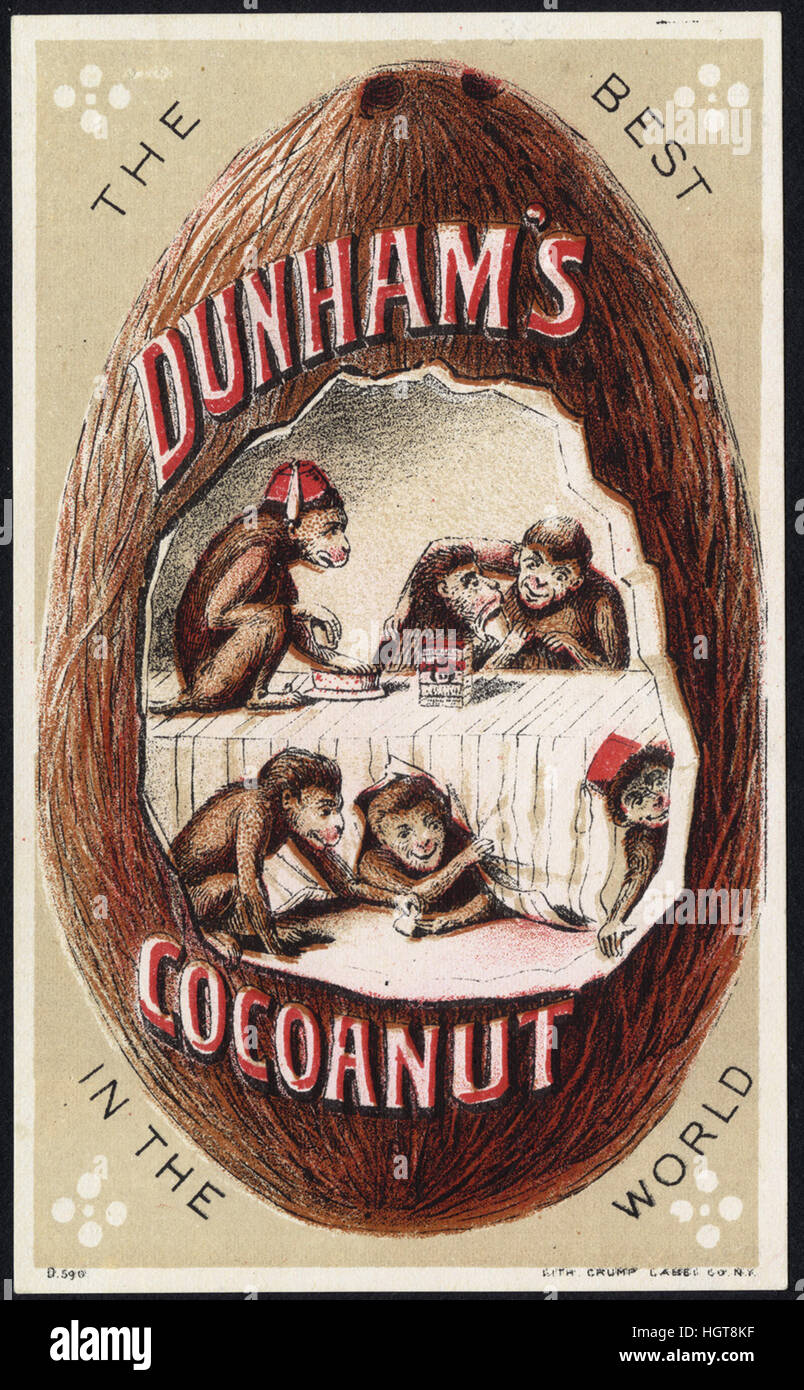 Dunham es Cocoanut, das beste in der Welt [Front] - Lebensmittel-Handel-Karte Stockfoto