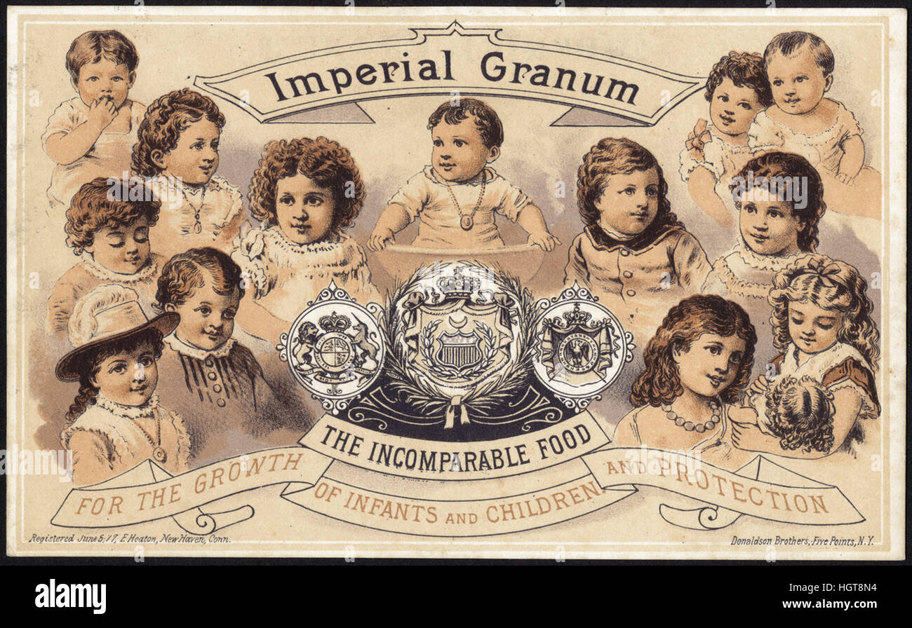 Imperial Granum, die unvergleichliche Nahrung für das Wachstum und den Schutz von Säuglingen und Kindern [Front] - Lebensmittel-Handel-Karte Stockfoto