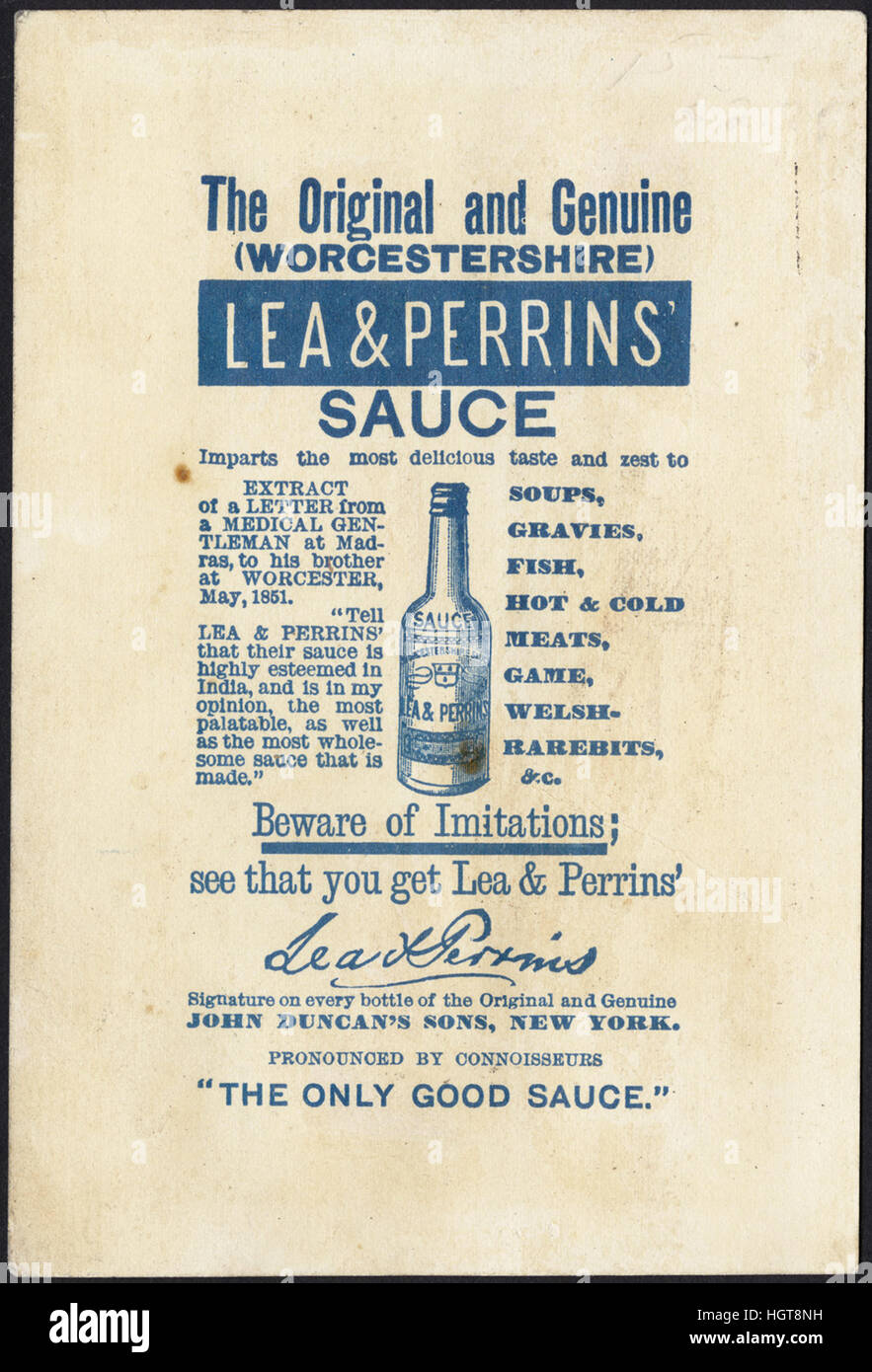 Lea & Perrins Sauce [zurück] - Lebensmittel-Handel-Karte Stockfoto