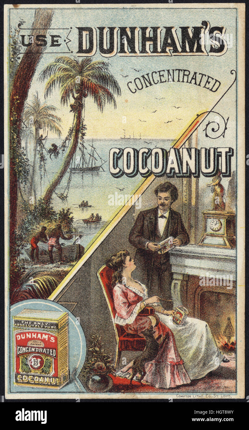 Verwenden Sie Dunham es konzentriert Cocoanut [Front] - Lebensmittel-Handel-Karte Stockfoto