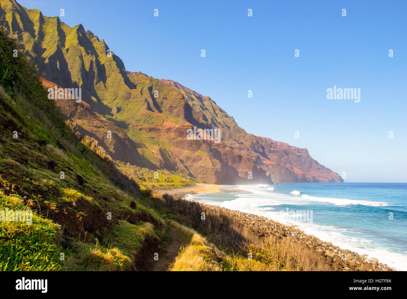 Kalalau Strand an der Na Pali Coast Trail Stockfoto