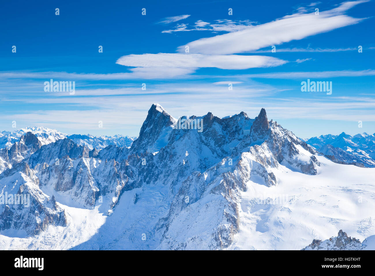 Mont-Blanc-Massiv von der Aiguille du Midi, Chamonix, Frankreich Stockfoto