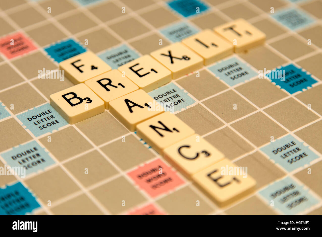 Scrabble Buchstaben Brexit Frankreich in Briefen - welche Wirkung Willen Austritt haben auf Frankreich? Stockfoto