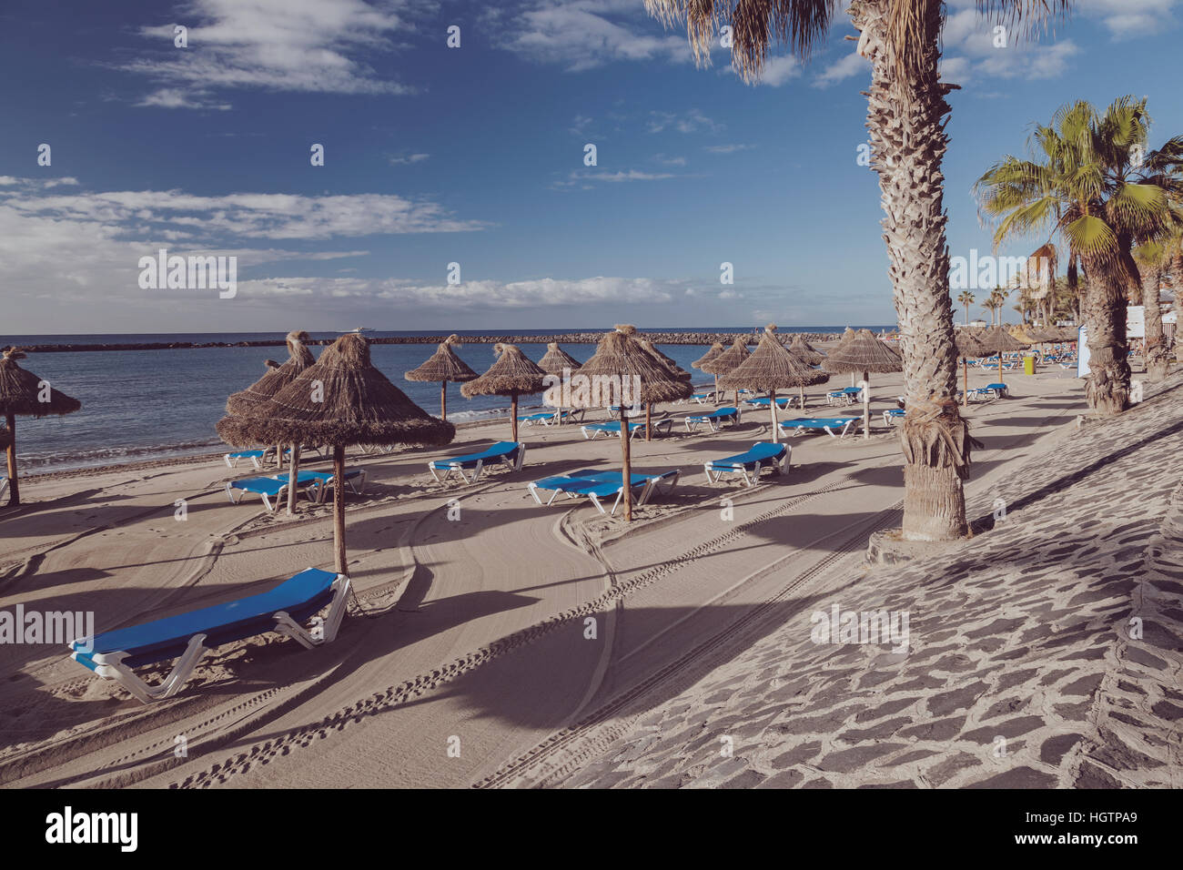 Strand schön Los Cristianos in Teneriffa Stockfoto