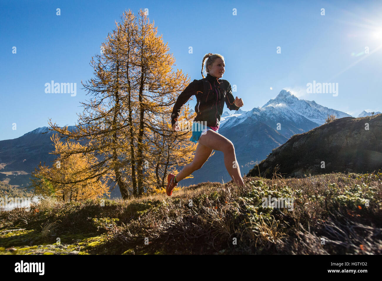 Trail-Running, Chamonix, Frankreich Stockfoto
