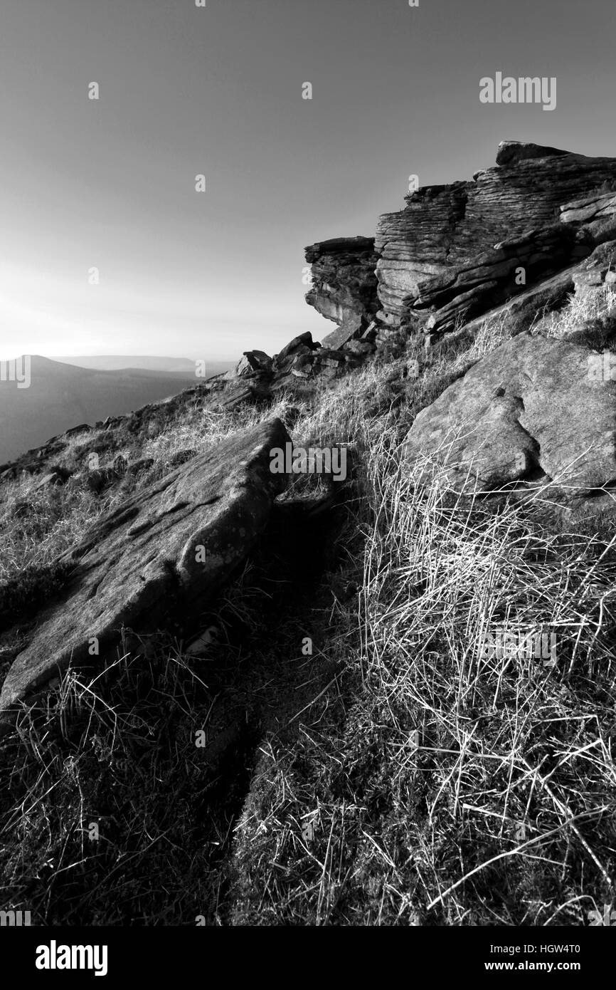 Stanage Edge, Gritstone rock-Formationen, Derbyshire County, Peak District National Park, Stockfoto