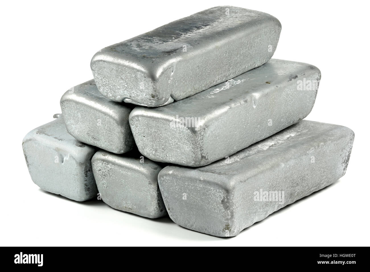 Zink-Bars isoliert auf weißem Hintergrund Stockfoto