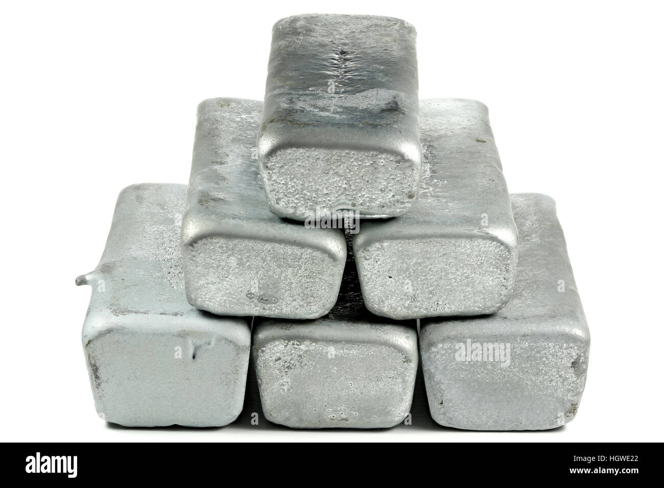 Zink-Bars isoliert auf weißem Hintergrund Stockfoto