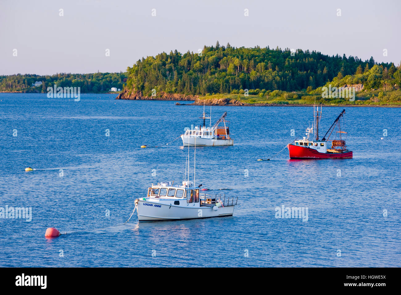 Boote im Hafen bei Lubec Maine. Stockfoto
