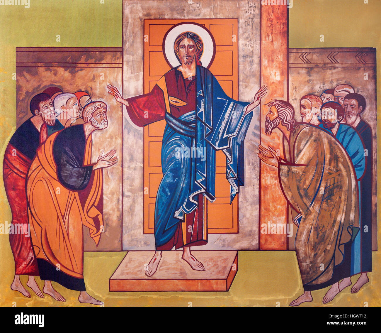 Wien, Österreich - 19. Dezember 2016: Das Symbol von Jesus unter den Aposteln auf der Leinwand in Kirche Brigitta Kirche durch unbekannte Kunst Stockfoto