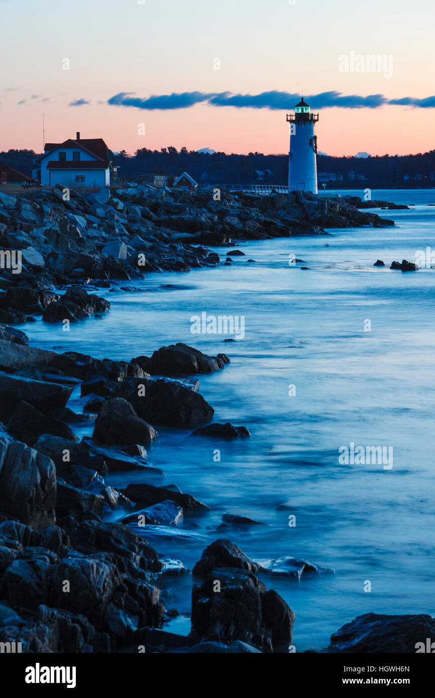 Portsmouth Hafen Leuchtturm in New Castle, New Hampshire. Dawn. Stockfoto