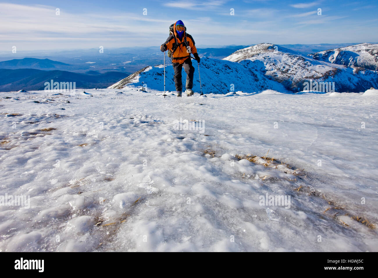 Winterwanderer auf Mount Washington in New Hampshire White Mountains. Stockfoto