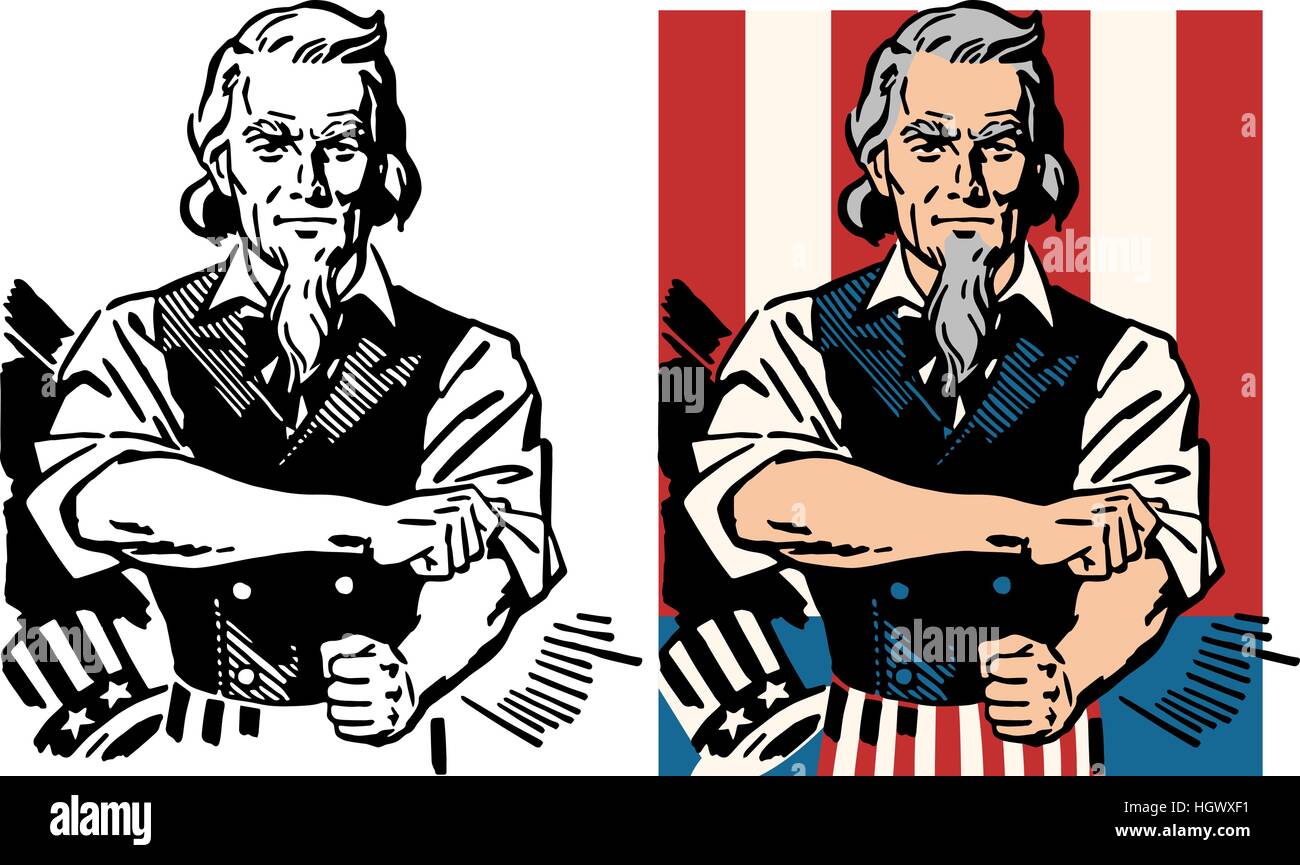 Amerikanische Ikone Uncle Sam krempelt seine Ärmel Stock Vektor