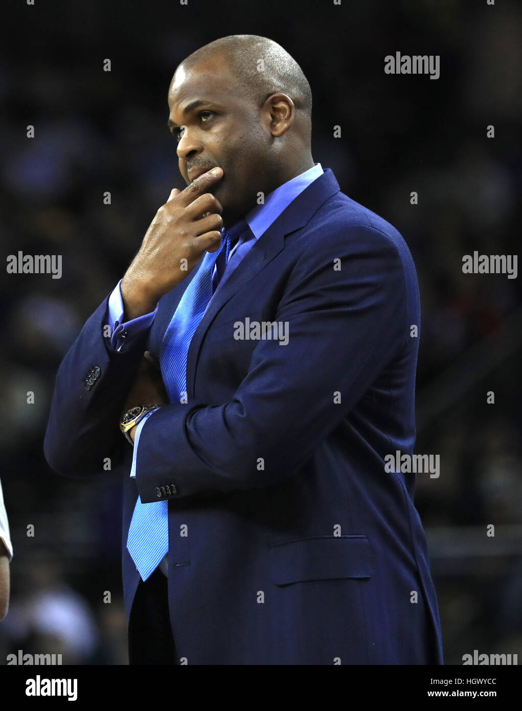 Indiana Pacers Trainer Nate McMillan während der globalen NBA Spiel in der O2 Arena, London. PRESSEVERBAND Foto. Bild Datum: Donnerstag, 12. Januar 2017. Finden Sie unter PA Geschichte BASKETBALL NBA. Bildnachweis sollte lauten: Adam Davy/PA Wire. Stockfoto