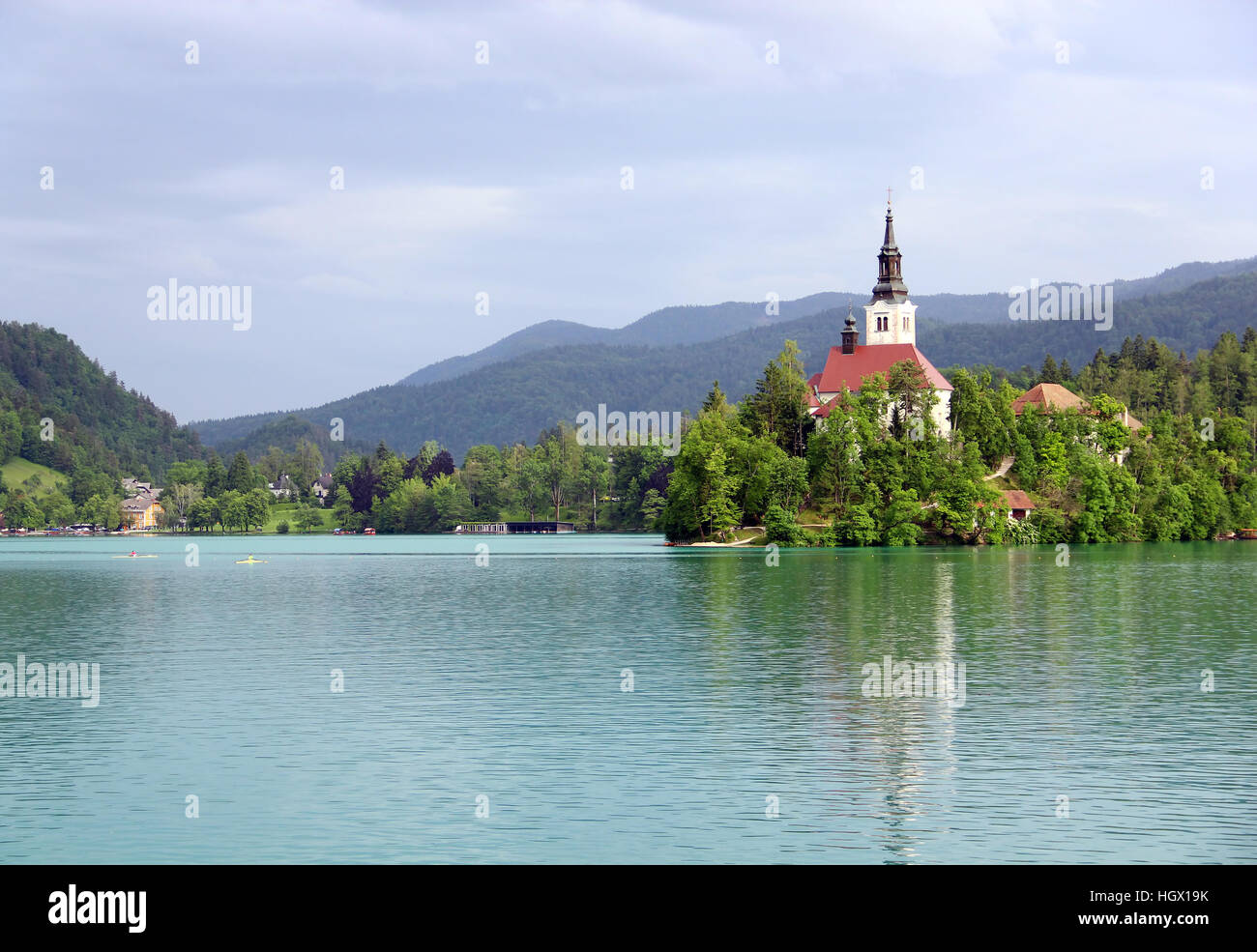 Annahme von Mary Wallfahrtskirche auf der Insel am Bleder See, Slowenien Stockfoto