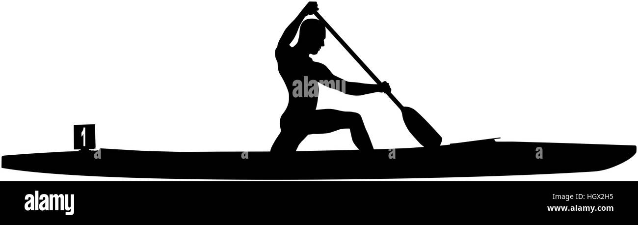 schwarze Silhouette Kanu Sportler Sport Kanu mit Paddel im Wettbewerb Stockfoto