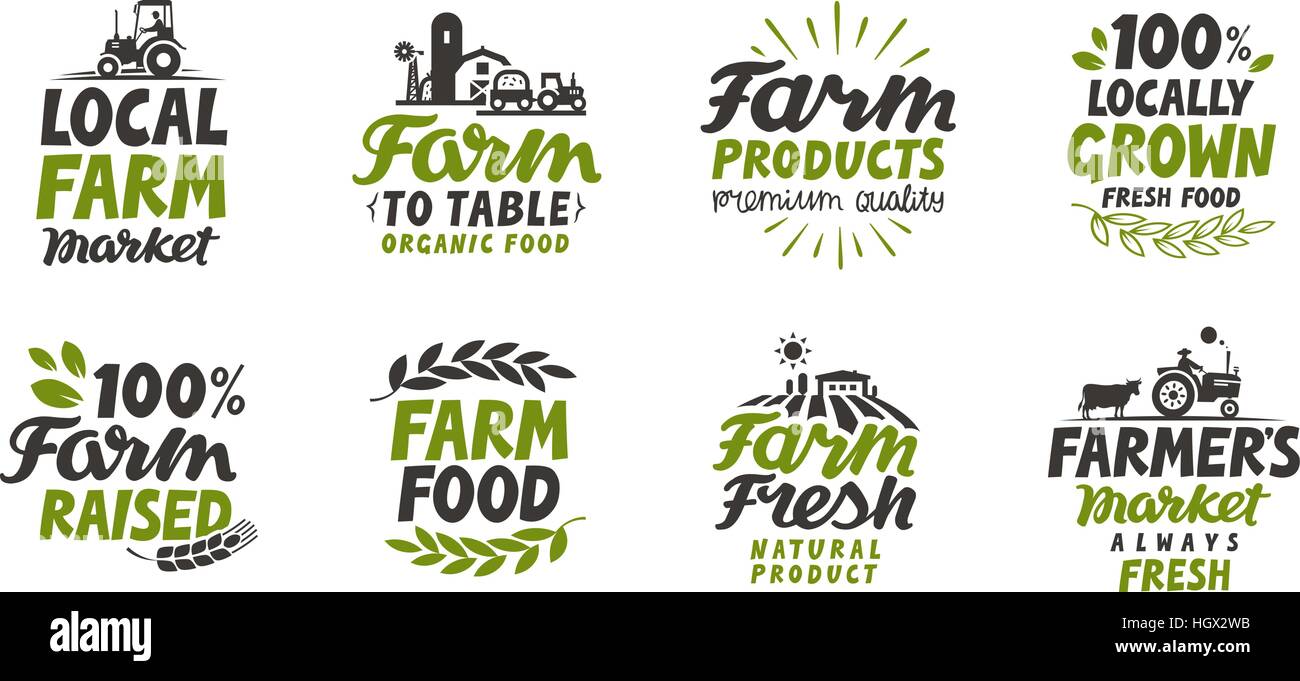 Bauernhof Symbole festgelegt. natürlichen, Bio-Lebensmittel. Symbol-Vektor-illustration Stock Vektor