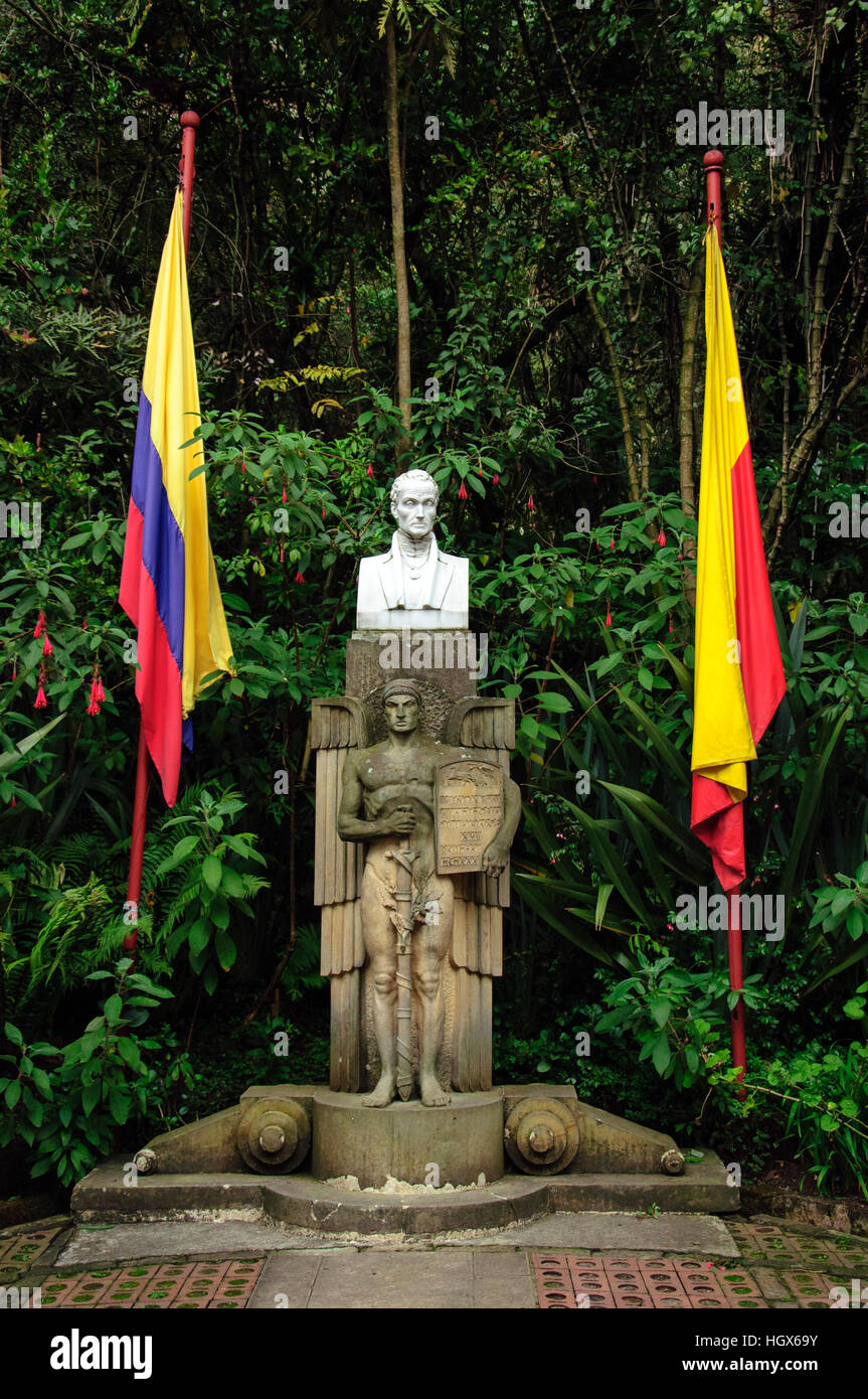 Eine Statue im Garten von der Quinta de Bolivar in Bogota. Stockfoto