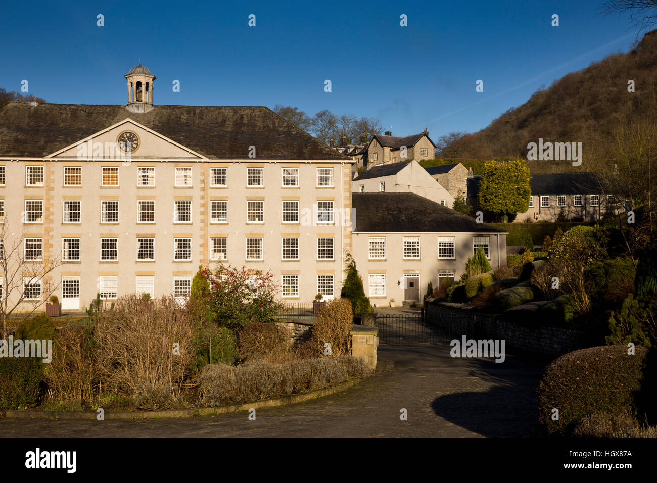 Großbritannien, England, Derbyshire, Cressbrook, Arkwrights historische Spinnerei umgewandelt zu Wohnung Wohnraum Stockfoto