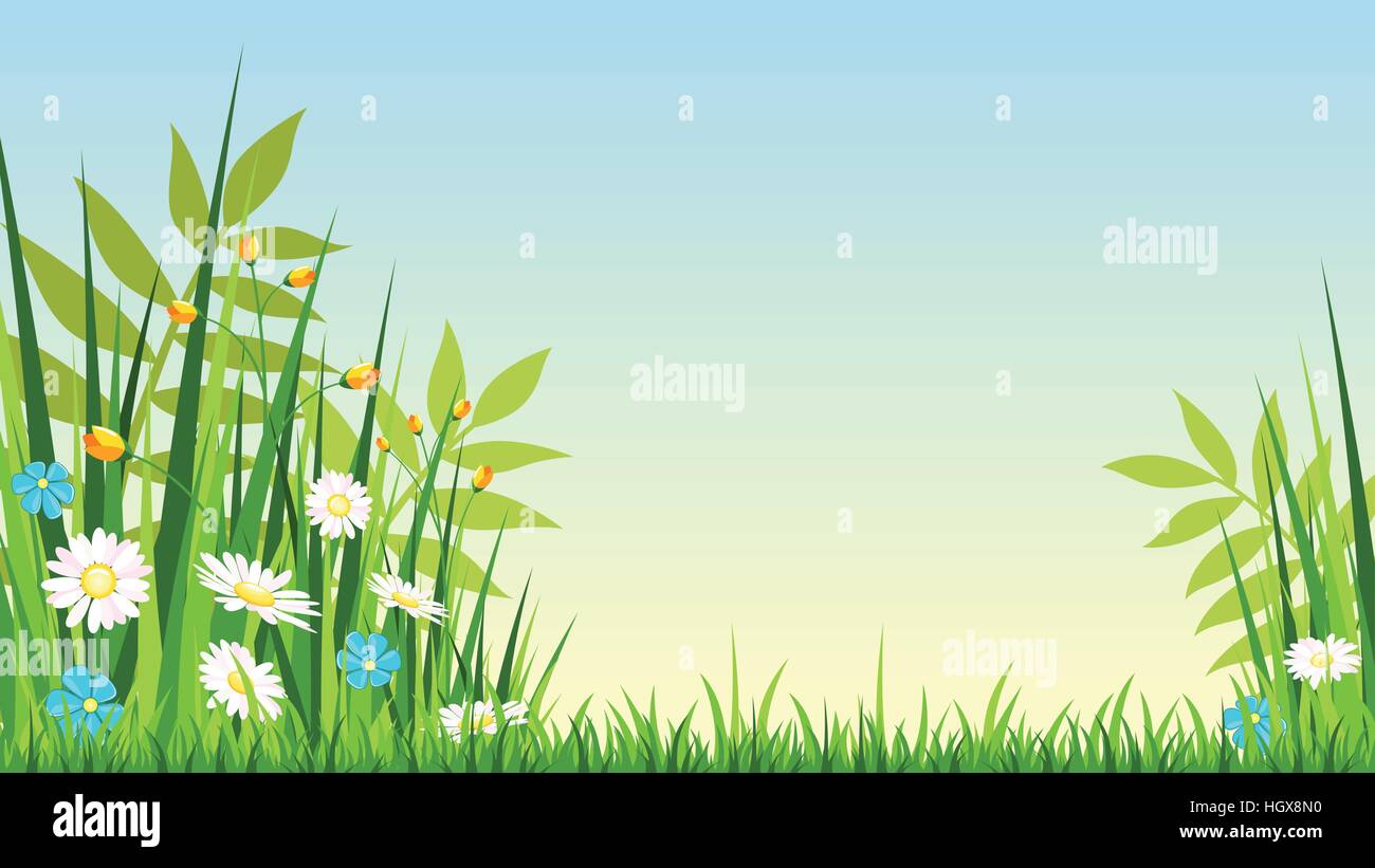 Illustration einer Landschaft mit Blumen Stock Vektor