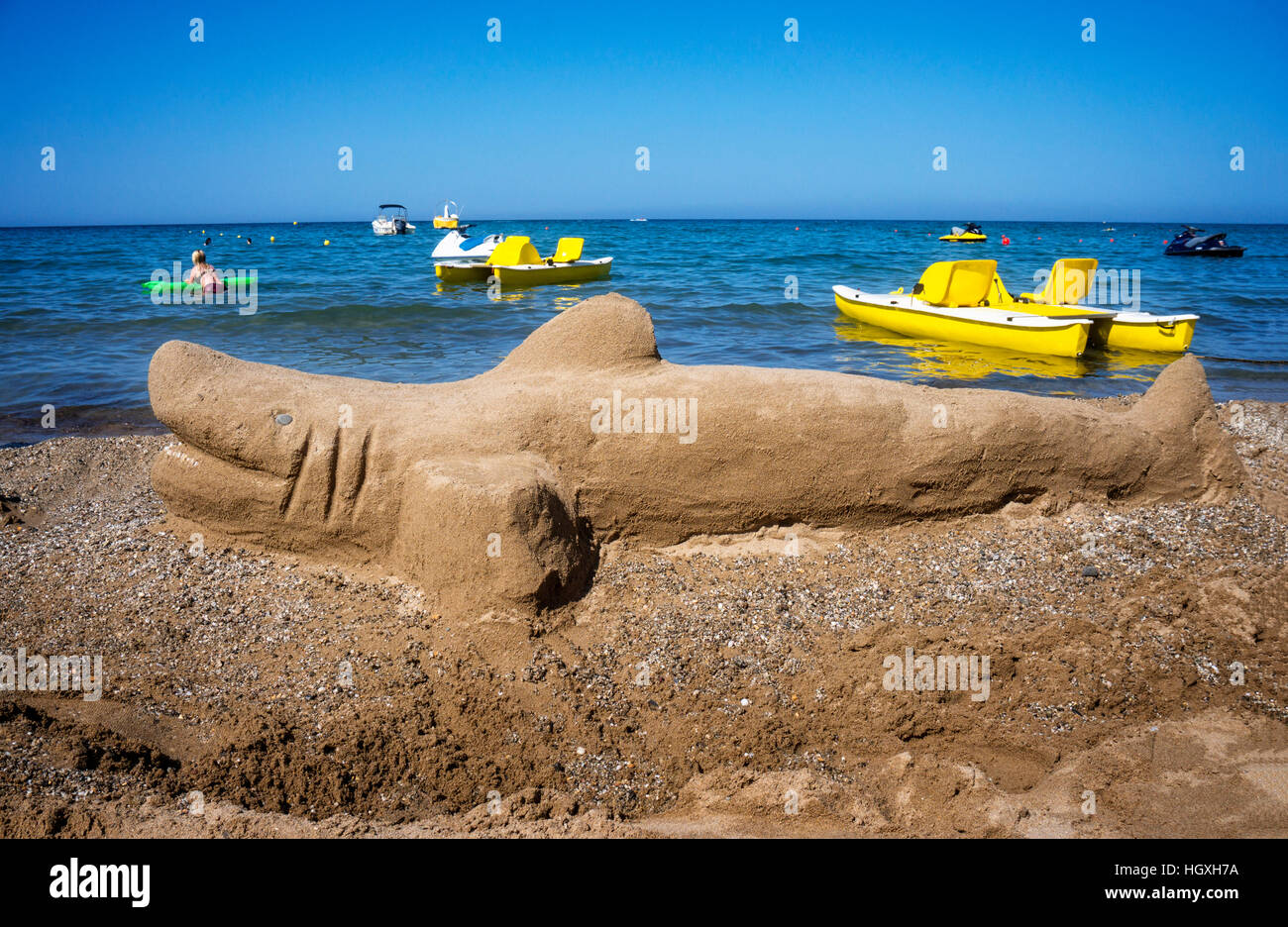 Sand Skulptur am Strand von Rethymnon auf Kreta. Stockfoto