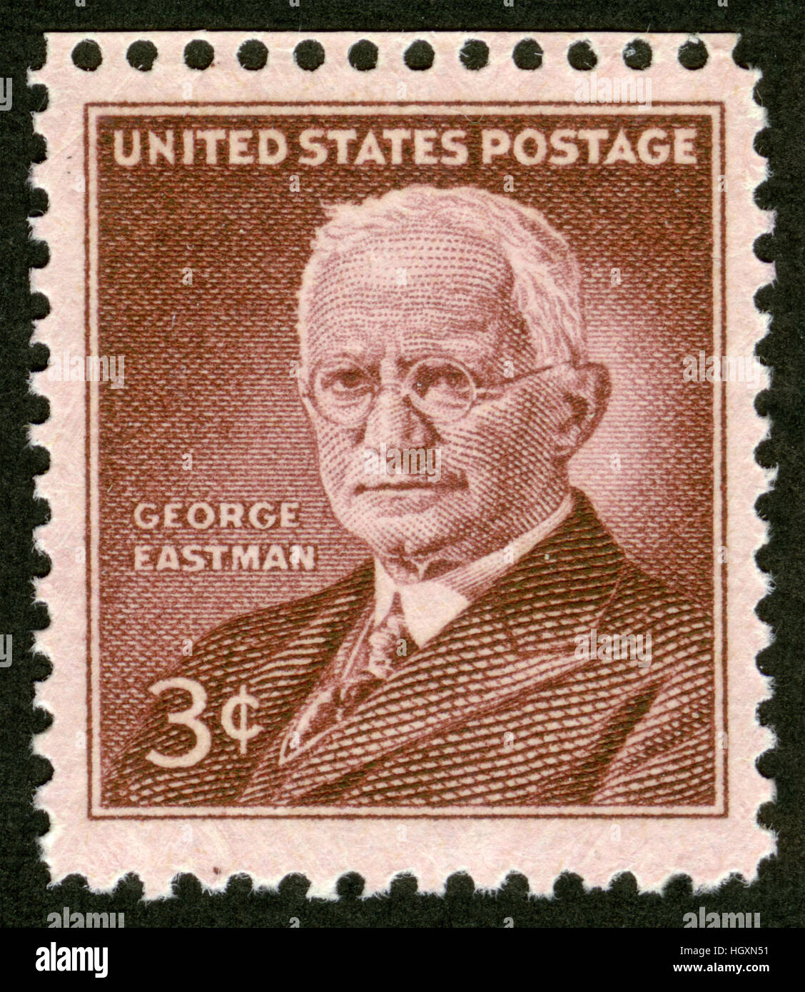US-Briefmarke, George Eastman (1854-1932), US-amerikanischer Unternehmer und Erfinder, Gründer von Eastman Kodak. Stockfoto
