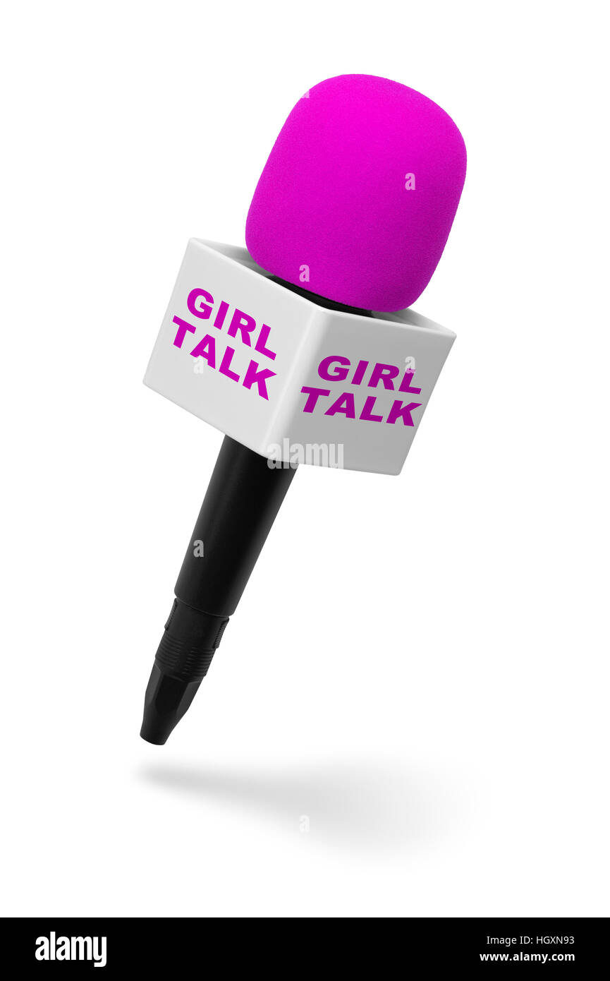 Pink und schwarz Mikrofon mit Mädchen reden, Isolated on White Background. Stockfoto