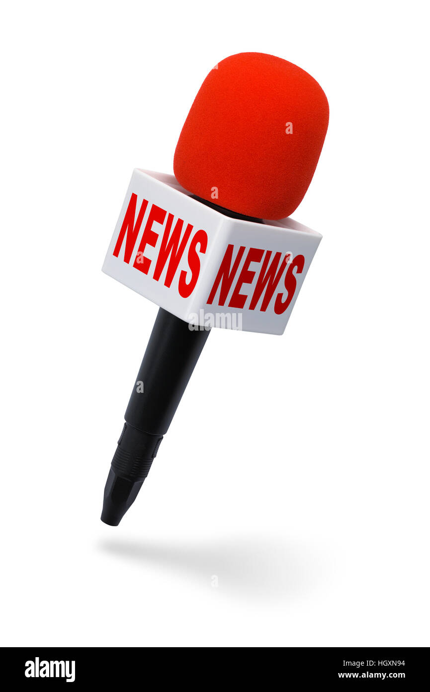 Rote und schwarze News Mikrofon, Isolated on White Background. Stockfoto