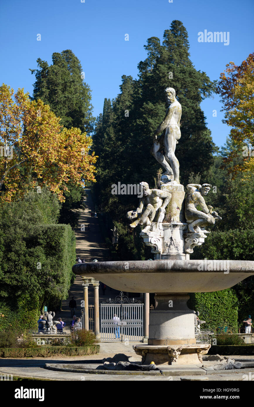 Florenz. Italien. Boboli-Gärten (Giardini di Boboli), den Brunnen des Oceanus, 1571 – 76 von Giambologna (1529-1608). Stockfoto