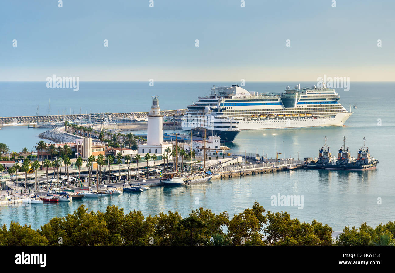 Blick auf den Hafen in Málaga, Spanien Stockfoto