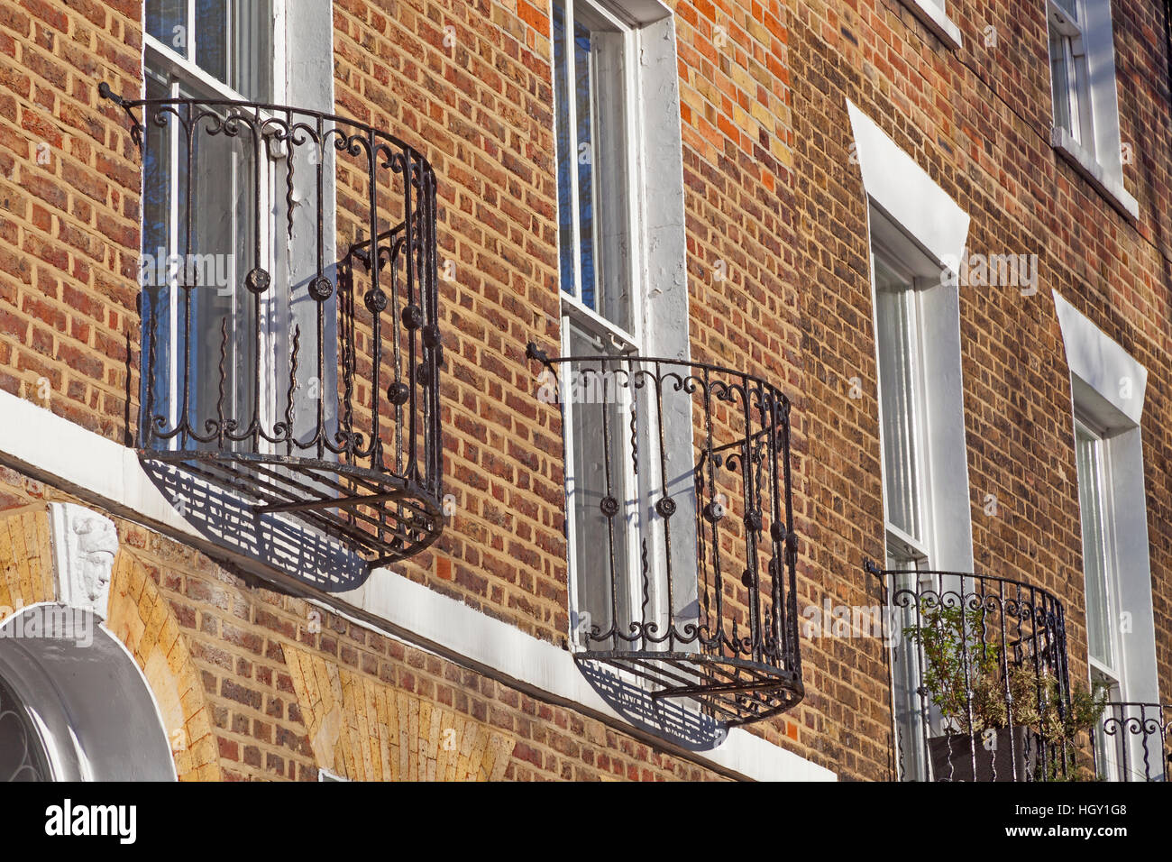 London, Häuser Lambeth Balconette georgischen Terrasse schmücken in Lambeth Road Stockfoto
