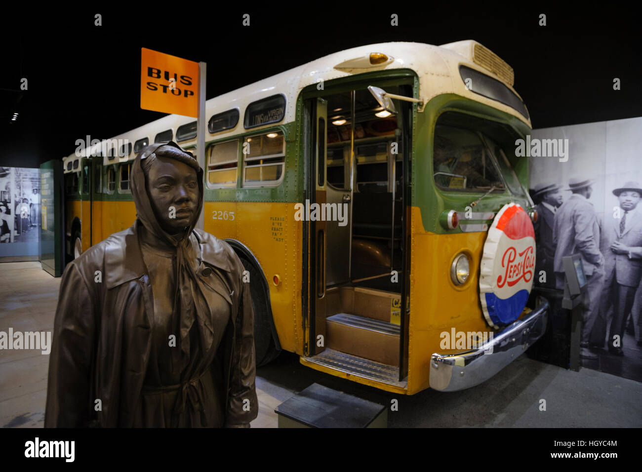 Der „Rosa Parks“-Bus am National Civil Rights Museum, Memphis, Tennessee, USA Stockfoto