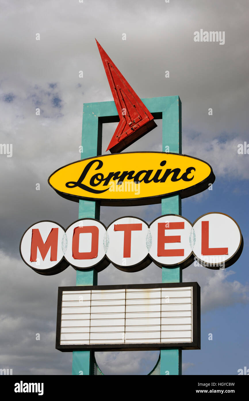 Lorraine Motel, Memphis, Tennessee, USA. Nahaufnahme von außen Leuchtreklame Stockfoto
