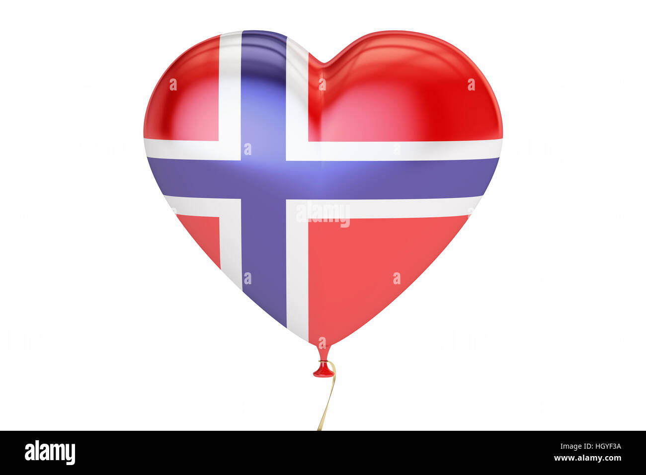 Ballon mit Norwegen-Flagge in der Form von Herzen, 3D rendering Stockfoto