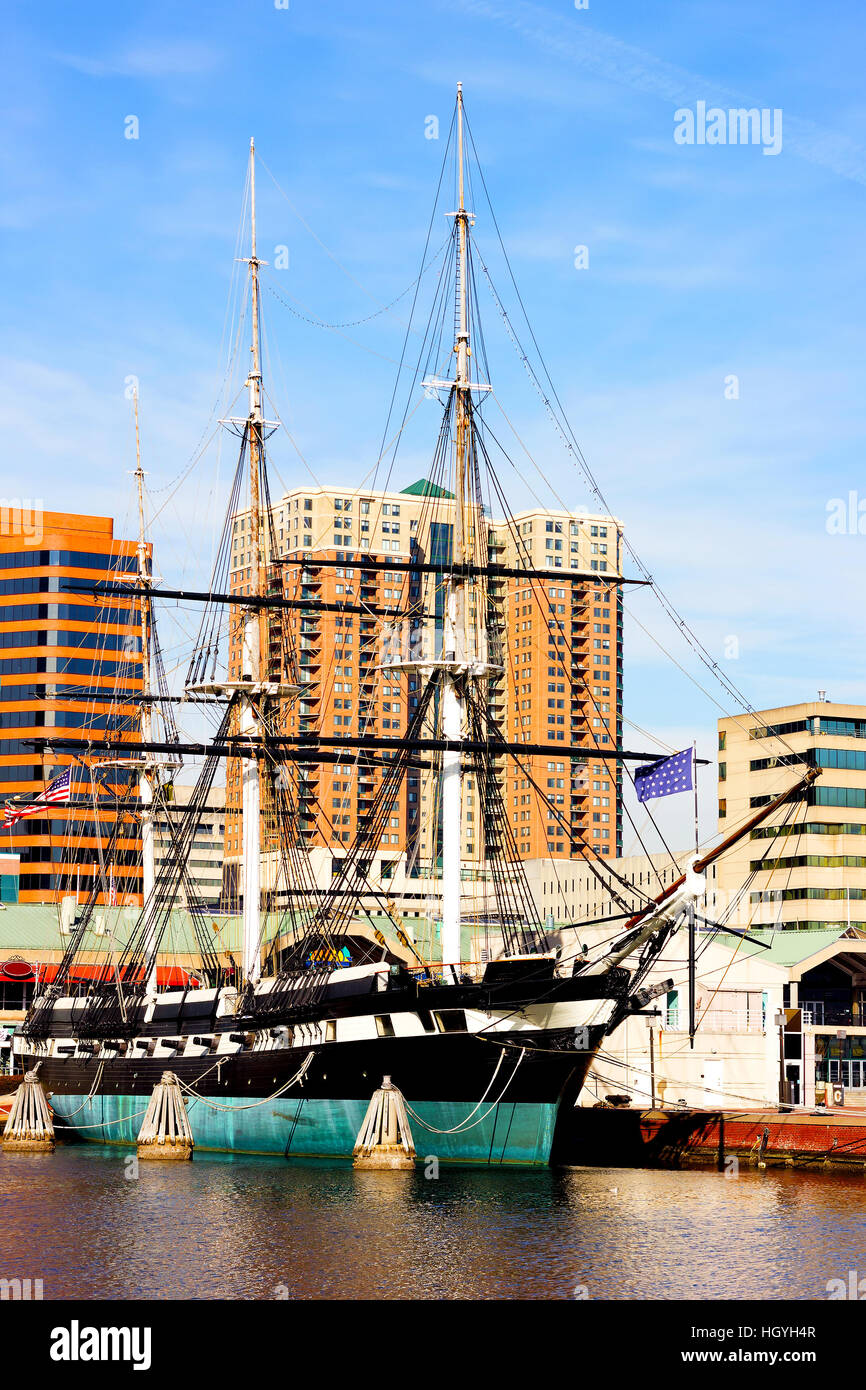 U.s.s. Constellation in Inner Harbor in Baltimore, USA. Stockfoto