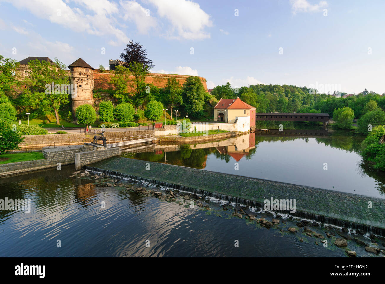 Cheb (Eger): Burg durch den Fluss Eger, Repu-, Karlsbader Region, Region Karlovy Vary, Tschechische Stockfoto