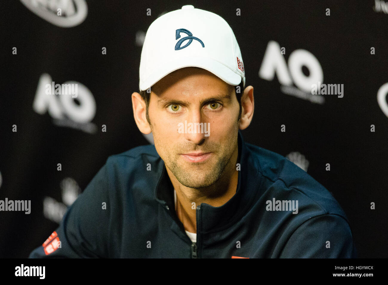 MELBOURNE, Australien 14. Januar 2017: Novak Djokovic Serbien spricht während einer Pressekonferenz vor dem Start der 2017 Australian Open in Melbourne Park in Melbourne, Australien. Bildnachweis: Frank Molter/Alamy Live-Nachrichten Stockfoto